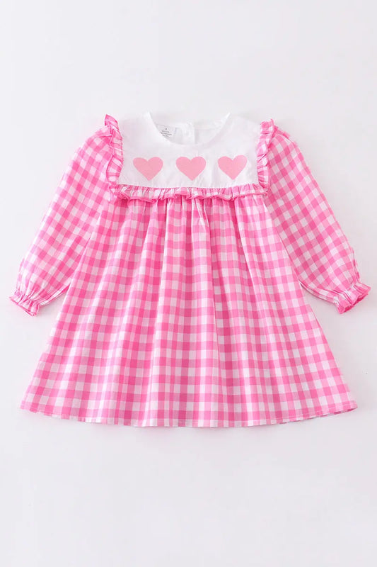 Pink Plaid Heart Ruffle Dress