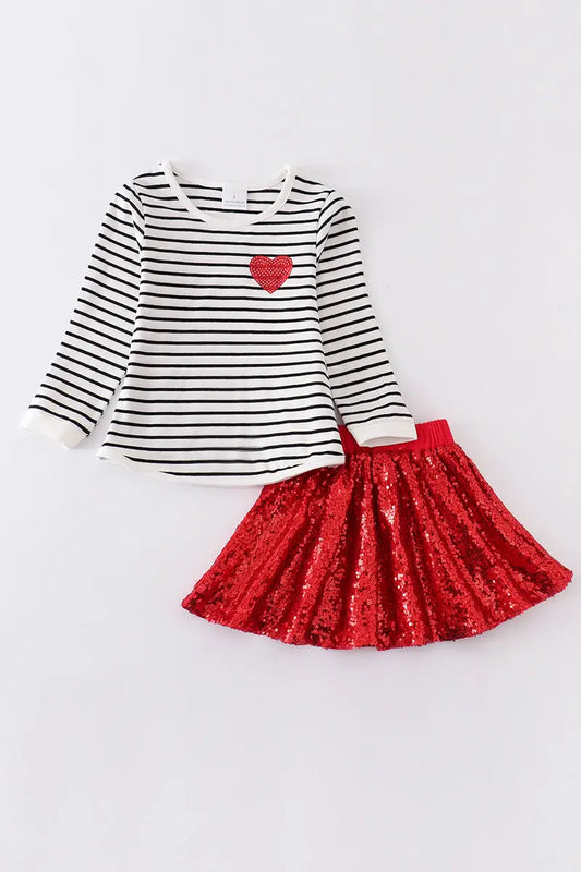 Stripe Sequin Skirt and Top Set