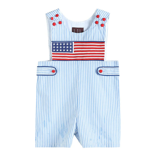 Blue Striped America Smocked Shortall