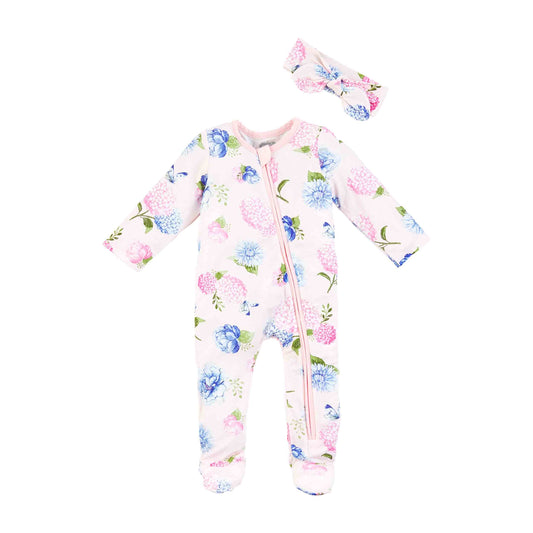 Pink Hydrangea Baby Sleeper Set