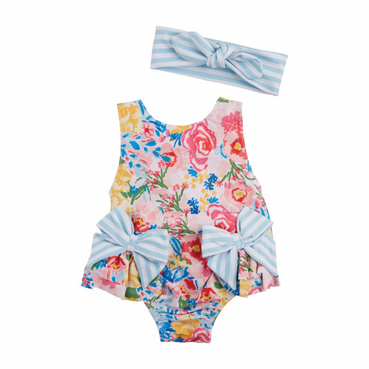 Floral & Stripe Swimsuit w/ HB