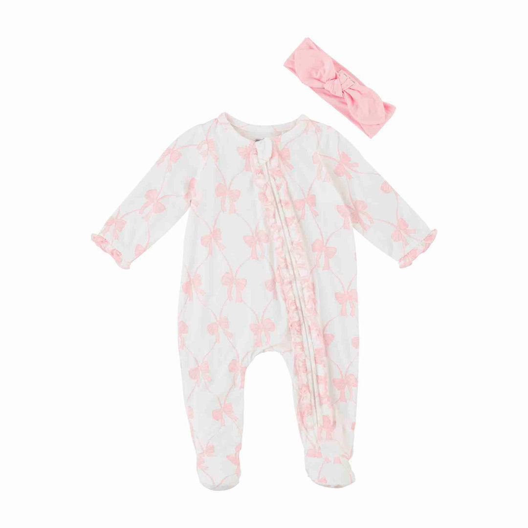 Mudpie Bow Zipper Sleeper Set